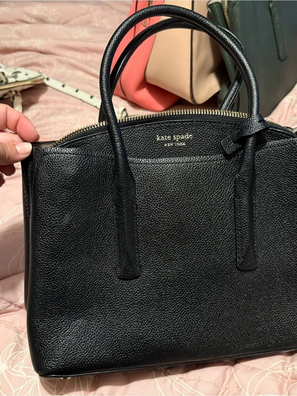 kate spade Black Pebbled Leather Satchel with Top Handles